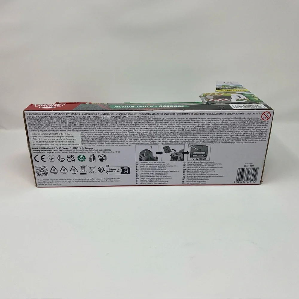 Dickie City Mercedes Actros Garbage Truck 10” Opening Parts Lights & Sounds, NEW